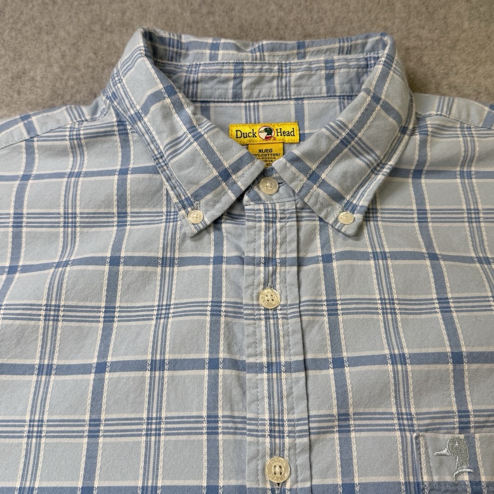 Duck Head Mens XL Blue Green Plaid Short Sleeve Button‎ Up Casual Outdoor Shirt